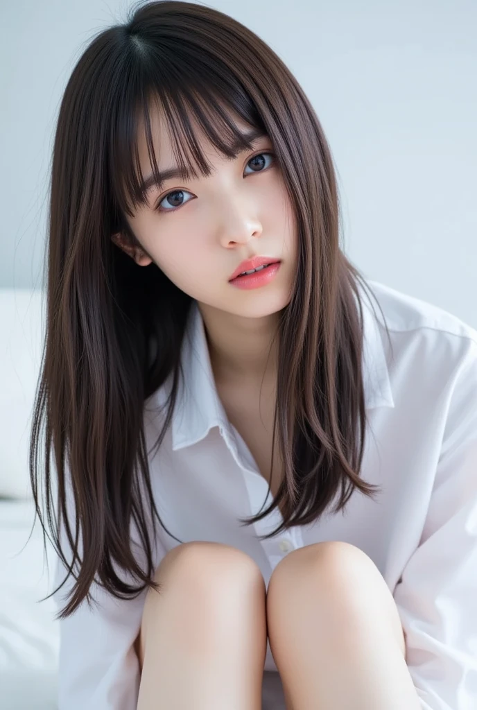 Smile、natta、Raw photography、(((Portrait of extreme beauty)))、((glistning skin))、女の子1人、17-year-old beautiful girl in Prague、bright expression、((brown haired))、(cleavage of the breast)、(Larger hoodie)、[Big blue eyes that shine like jewels]、Glossy glossy skin、Silky long straight hair、eye liner、Beautiful bangs、Hair between the eyes、((​masterpiece、top-quality、ultra-detailliert、Film Light、intricate-detail、hight resolution、ighly detailed))、细致背景、8KUHD、Digital SLR、Soft light、hightquality、Film grain、FujifilmXT3 、Shallow depth of field、natural soft light、Kamimei、beutiful breast、((Angle up to the knee))
