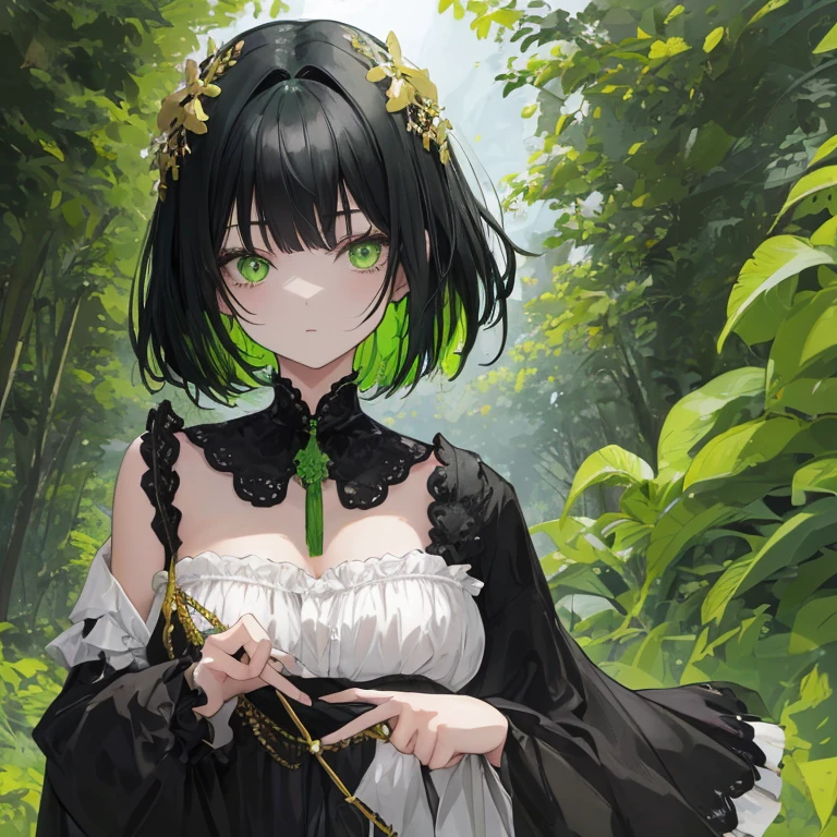 (best quality, masterpiece), (1girl, solo, brown eyes, black hair, short curved bob, small breasts),wariza,
(enchanting forest mage dressed in a gown made of intertwining vines and blooming flowers), (despair:1.3),
(limited pallete),(perfect composition),(heavy Monochrome:0.9),<lora:SilvermoonMix03:1>