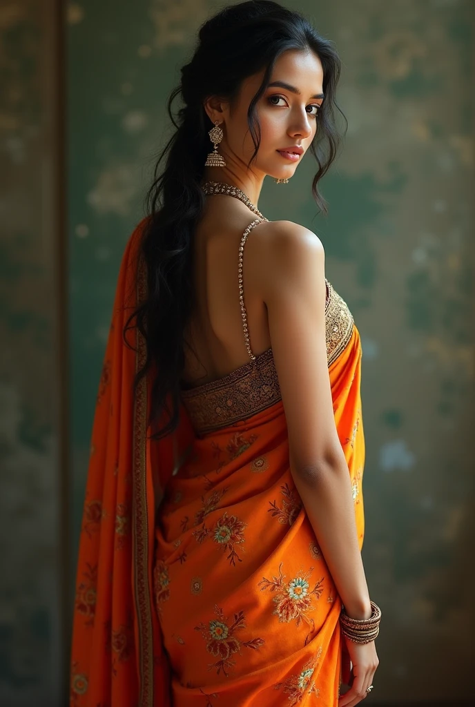 Indian girl in Indian dress showing off her big butt almost naked