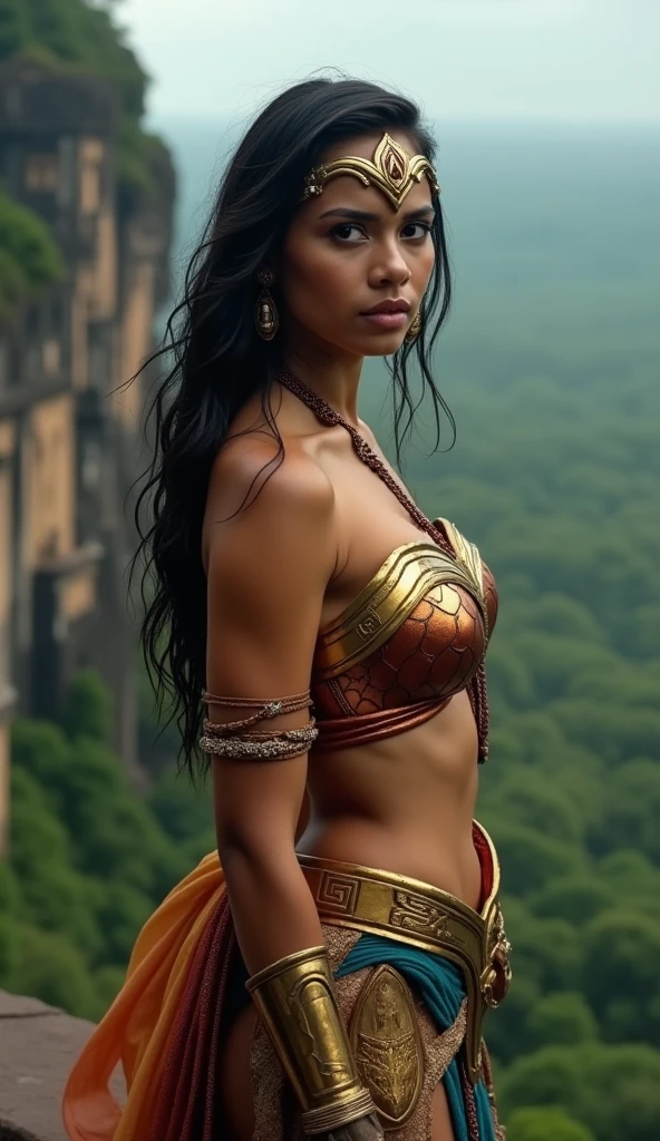 Araffe woman in native costume walking in front of a waterfall, Pocahontas, retrato de un joven Pocahontas, retrato de Pocahontas, warrior dress, Warrior woman, Warrior Princess, amazon warrior, cave woman, dwayne johnson as wonder woman, Aztec warrior goddess, una hermosa Warrior woman, native american, tribal clothing, aztec princess portrait