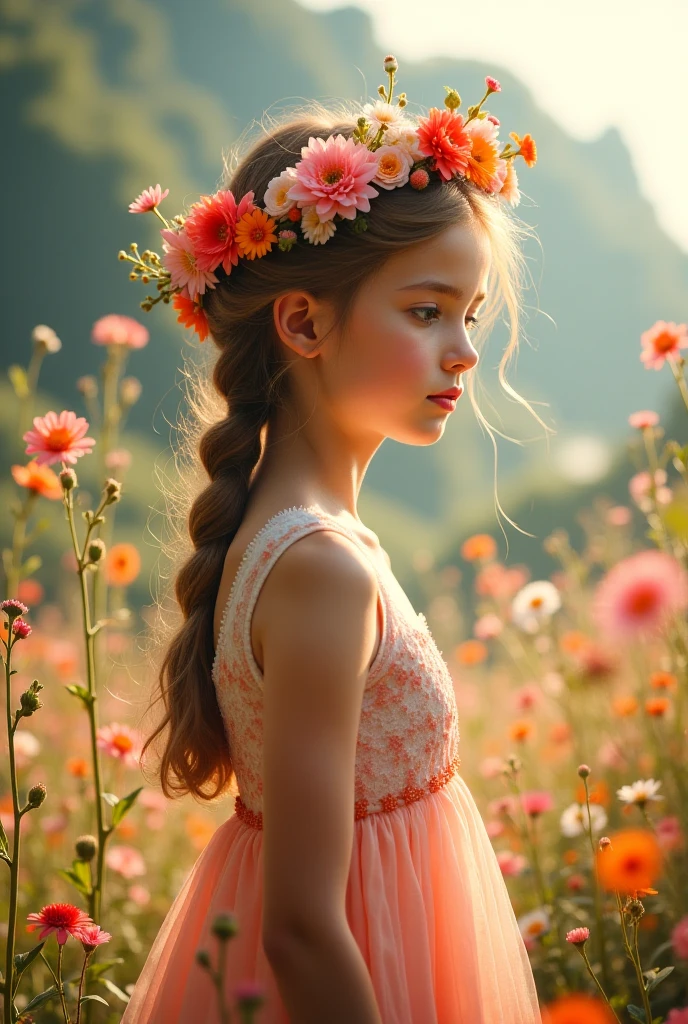 there is a young CHILD girl with a flower in her hair, beautiful languid princess, cute young girl, sleepy fashion model face, flower child, sleeping princess!!!!, girl with a flower head, beautiful young girl, beautiful young girl, beautiful young model, young woman with closed eyes, blond-haired princess, sleepy expression, beautiful girl, wearing a headband