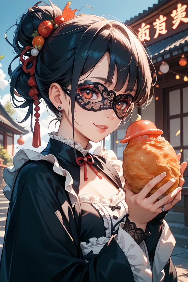 (highest quality:1.2, Very detailed, up to date, Vibrant, Ultra-high resolution, High Contrast, masterpiece:1.2, highest quality, Best aesthetics), Portraiture、girl、25 years old, Bright colors、Beautiful fine details、Beautiful lip detail、long hair、black and purple ((streaked hair:1.6)), highlights hair: 1.5, brown eyes, glasses, earrings, ((slim body:1.6)), (small breast:1.5),Cheongsam, no sleeve, double bun , eating, chinese restaurant, Cowboy shot,