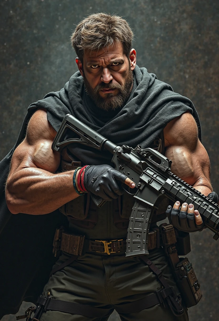 Special Force Logo, FPS game style, GH0st sitting on the mountain, shirtless, ((topless)), muscle, muscular, bodybuilder, hot, tan underwear, (no pants), (black army socks), socks covering screen