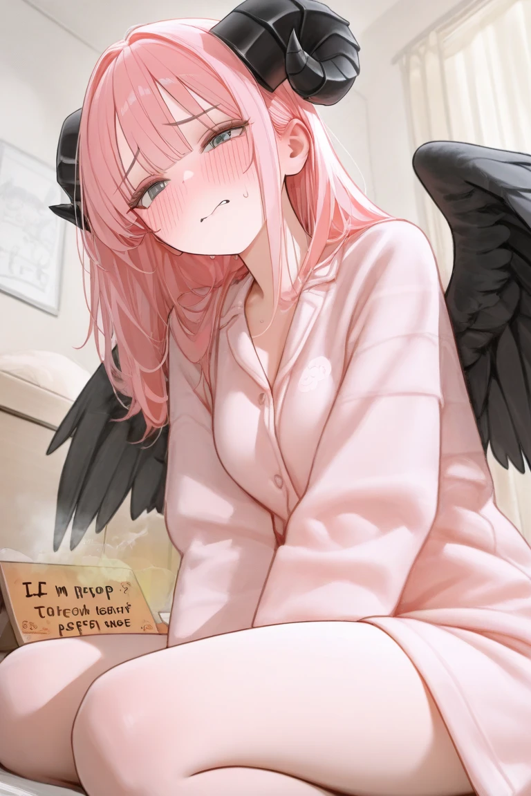 score_9, score_8_up, score_7_up, score_6_up, score_5_up, score_4_up, source_anime, 1girl,Seal the mouth,sit,bed,pink hair,loose hair, white eyes, w-w-chain, spread arms,crossed legs,Knees on the bed,clean hair,red shirt,shorts,white thigh boots,night,candles,room,dungeon, best quality, best res, 4K UHD,
 