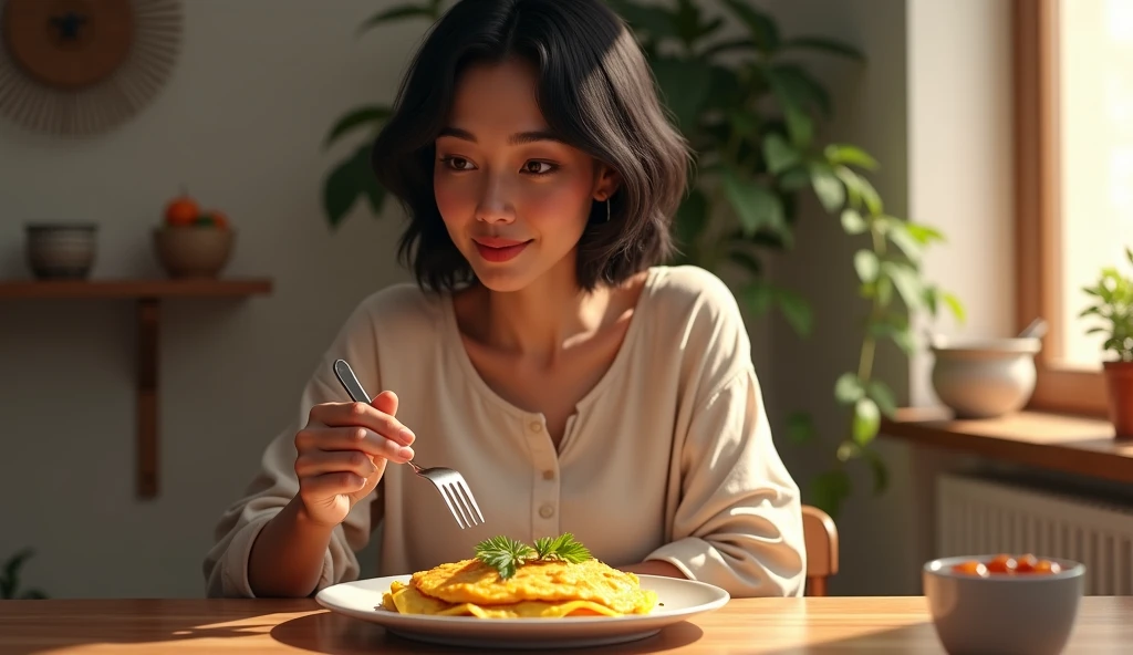 keto food detox juice almonds and an iphone on the white table, and an asian girl came out from the phone using big fork eating keto food