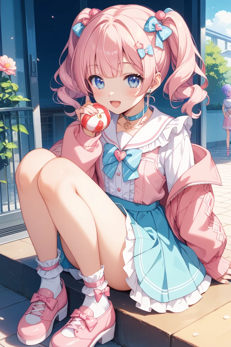 whole body、high quality、(Big Girl)、cute hairstyle、cute hair dye、white sailor collar、Sweet plaid pleated mini skirt、amusement park、、 ((blush、Cute lace panties))、(((Arms folded behind back)))、Angle from directly below