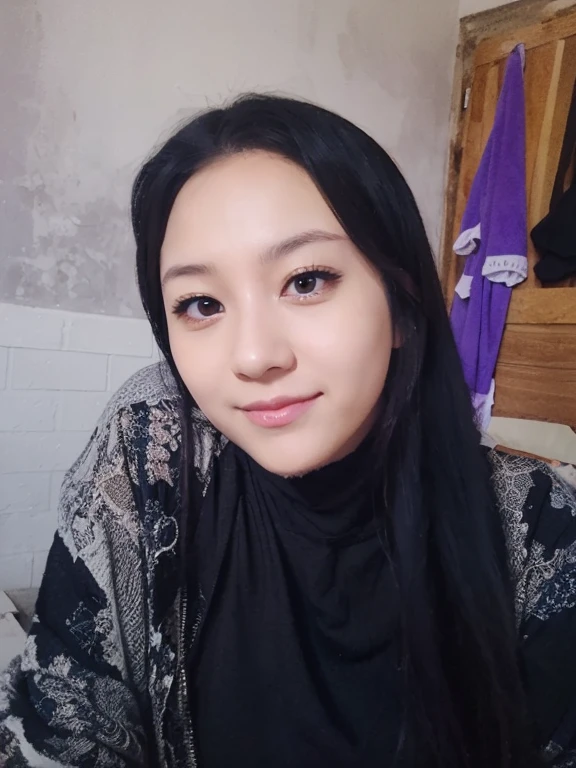 adorable, 1 girl, (face to face), , baby face, happy, medium portrait, (face details: 1), (eye details:1), ((naked big breasts)). wearing transparent transparency mini apron, .. Cute posed. proportional body. Ultra High Res. realistic: 1.4, UHD, ((hijab stylish)), lace ((Gigantic:1.336))