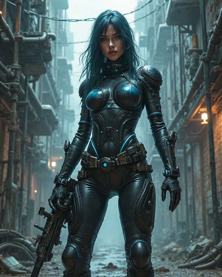 futuristic bombed out city, the young 16 year old girl is wearing a tattered camouflage color crop top that is torn and tattered and torn micro mini shorts open up to her hip. She has colossal breasts She is dirty with smugs of dirt on her face and body. She is holding a futuristic laser rifle with ammo worn around her top. Her head is covered by a futuristic military helmet. She is wearing knee boots to protect her legs. From Side, Photorealistic, Official art, Unity 8k壁纸, 8K Portrait, Best Quality, Very high resolution, (Incredibly beautiful nature background:1.6), One ((((girl, One beautiful teenage girl)))), sixteen years old, Obscene, (Sexy and glamorous:1.1), (A coquettish expression:1.6), (colossal breasts with raised areolas,,,,,:1.6), Vulgarity, (seductively smiling:1.2), (full body 1.0), (erotic posing:1.5), (Magic Attack Pose:1.6), Beautiful seductive face, Portrait, (Thick eyebrows:1.2), (Big blue eyes:1.2), Beautiful eyes with fine blue symmetry, (ultra detailed eyes:1.4), (High resolution eyes:1.1), Intimate face, (ultra detailed skin texture:1.4), Perfect Anatomy, Thin, (Beautiful toned body:1.1), (((FULL DETAILED FRONT))), ((((colossal breasts)))), (((DETAILED ABS,ABS,ABS))),((( LONG DETAILED LEGS, LEGS DETAILED))), pose de mode,Hair Bow, (Moist skin:1.1), full of sweat, No makeup, dark circles, Good anatomy, Focus Face, goodlooking, (Emilia Clark:0.6) (Emma watson:0.3),(Jennifer Connelly:0.4), (sensual face:1.5), Elegant face, Nice, Dolce, Cyberpunk Sci-Fi, (Gauntlets with intricate and beautiful designs:1.2), Blurred background, Blurred foreground, depth of field motion Blur:1.1), Complex and colorful biomechanical bodysuit, Zentangle, mandalas, Entangled, (colossal breasts:1.2), Sheer breast, (Beautiful :1.2)::( NSFW:1.2), narrow hips,:: Dark eye makeup, piercing blue eyes, gustav klimt, symmetry, high contrast, golden light, , ((excited cute face)), big wide smile open mouth showing her teeth,