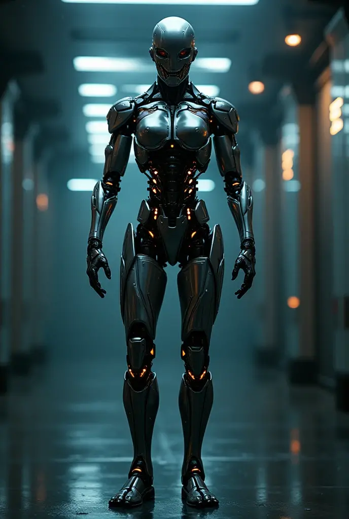 Cyborg Woman, (((Half Female Face, Half Robot Skull))), (((Flesh-colored skin))), Electronic Systems On-Head Humanoids, Detailed Brain in Sight, Detailed connection wire, mechanical limbs, tubes connected to the mechanical parts, mechanical vertebrae attached to the spine, mechanical cervical attachment to the neck, wires and cables connecting to the head, (((Led on a surgical Bed))), (((Cables Connecting to Monitors))), (((machine installing parts to the head))) | Biopunk | Cybernetics | Cyberpunk | | Canon M50| 100mm| Sharp Focus | Hyperrealism | Very detailed| Intricate Details | Full Body View, small glowing LED lamps, Bright Red Neon Highlights, global lighting, deep shadows, Octane Rendering, 8K, Ultra Sharp, Metal, Intricate Ornament Details, baroque details, Very intricate details, realistic light, CGSoation trend, facing the camera, neon details, (android manufactory in background)