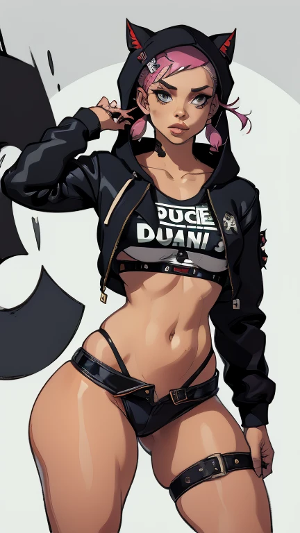 estilo anime, mujer grafitera, grafiti en la pared, desnuda contra la pared, gorra de lado, colores vivos, buena figura, buenas curvas, tatuajes maxima calidad, ultra detallado, 8K, cuerpo entero, cameltoe