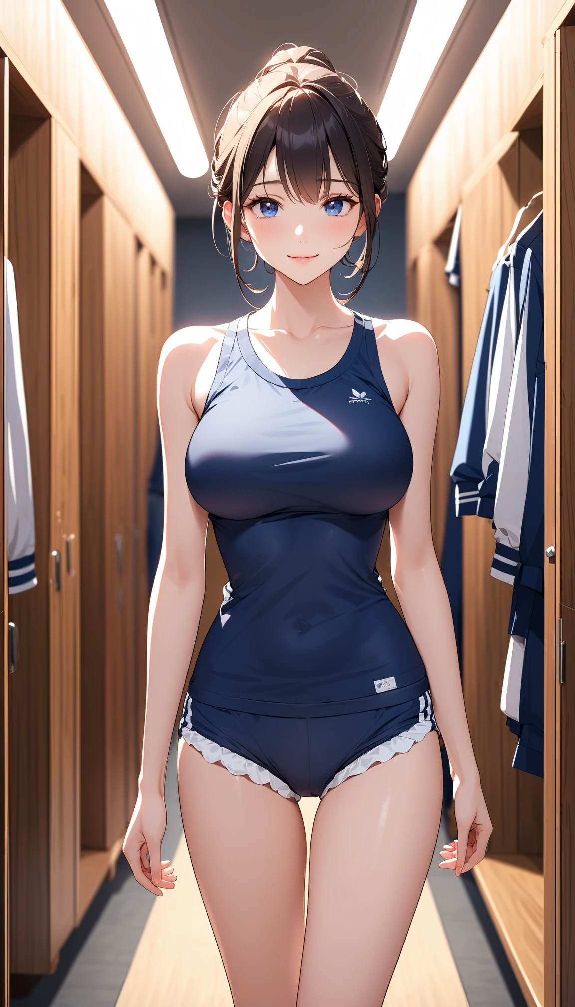 (((locker room:1.3))),(((Sports towel))), (((Changing room 1.3))),(((Uniforms hanging on hangers:1.3))),((Swimsuit change:1.7)),(((White one piece swimsuit))),Crying face,tears,Cute Face,Extreme close up of face,Shiny light brown and orange striped short hair,Perfect round face,iris,(hairpin、Floating Hair、),Big Breasts.Professional Lighting,Cinematic Light,(Tabletop,highest quality,Ultra-high resolution output images,) ,(8K quality),(Picture Mode Ultra HD),