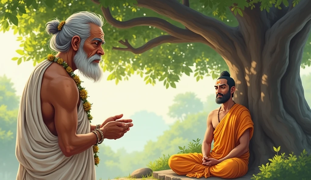 An elderly Brahmin from ancient India, standing in a forward facing ...