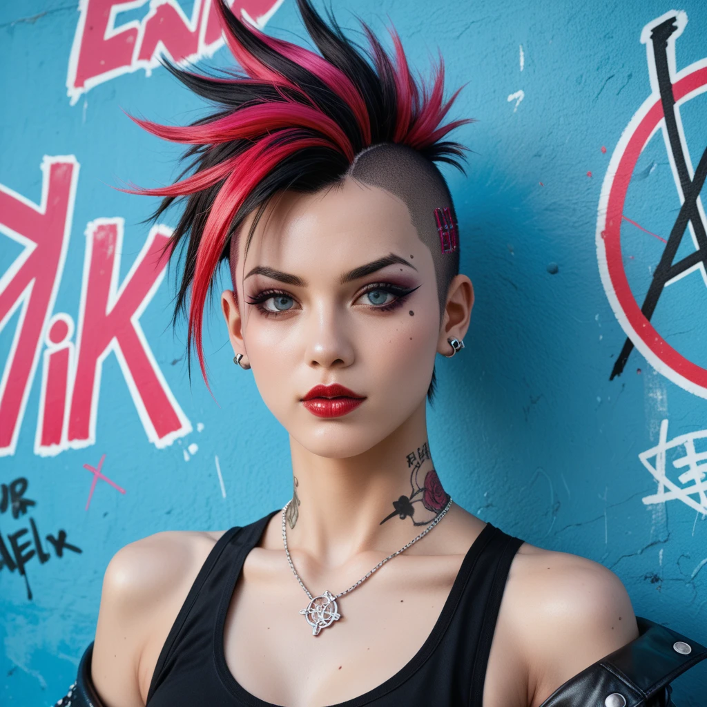 best quality,masterpiece,highly detailed,ultra-detailed, ,<lora:neg4all_bdsqlsz_V3.5:-1> <lora:Spray paint_last:1.5>1girl, punk,