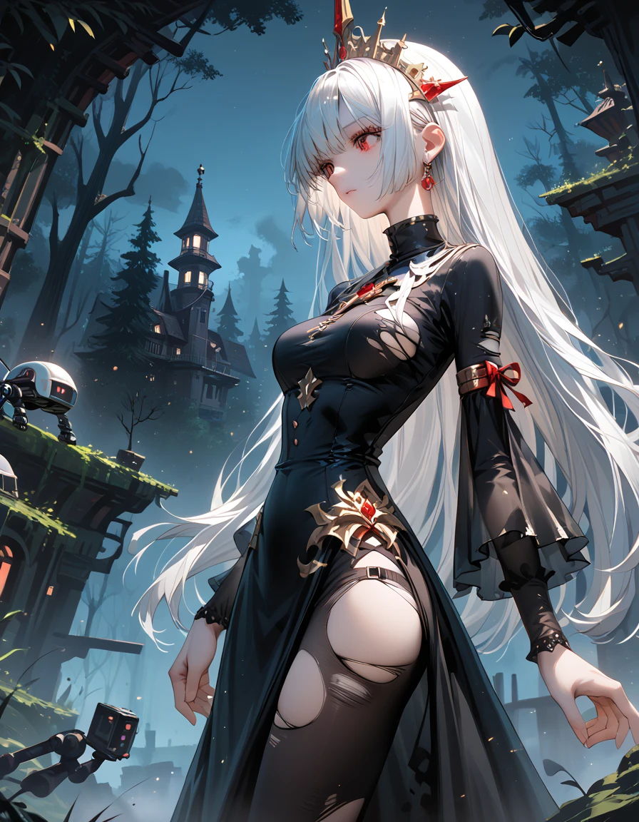 FS, an albino girl with perfect 10 features and long black Rapunzel-like hair, stands in a picturesque Avatar-like scene. Her body is graceful with a petite bust and slender legs. The girl looks stunning in a sheer organza dress with intricate designs. Her high-heeled shoes are elegant with golden patterns. The sunlight creates a subtle silhouette around her contours from the back, while soft and filling light illuminates her from the front. This scene has photorealistic qualities and is a concept art that creates a wow effect of:2. It can be found on the website 500px with hyper-superior details of:2. --auto --s2