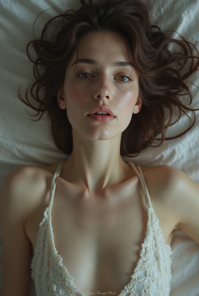 Teenage woman lying down shirtless