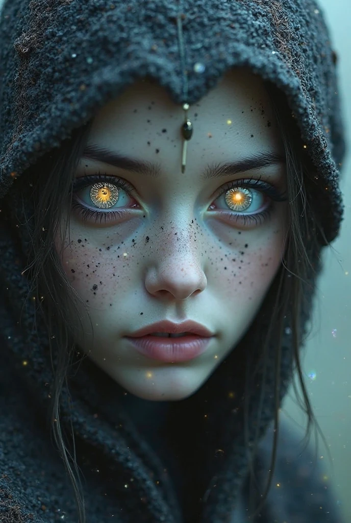 Eyes all black with stars