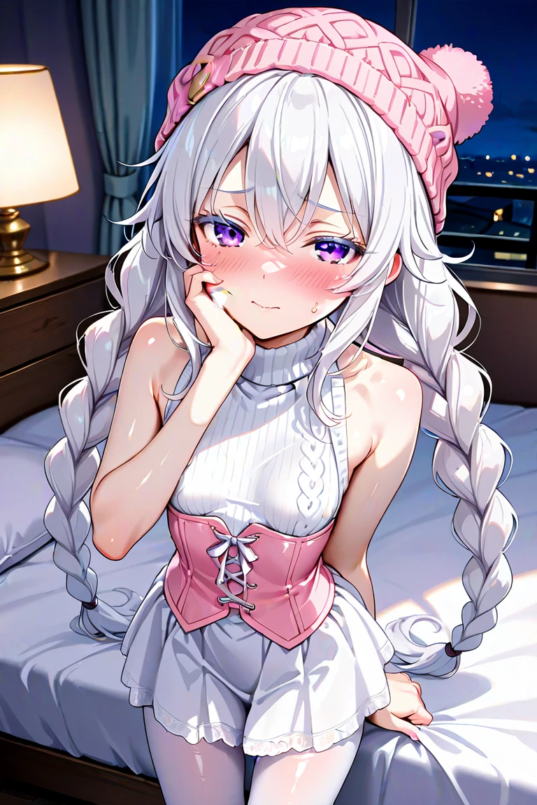 1girl in、A smile、A delightful! s Pajamas、dressing gown、blanche、Cute Dresses、(small tits)、Sleeping in large letters、Upper body portrait、