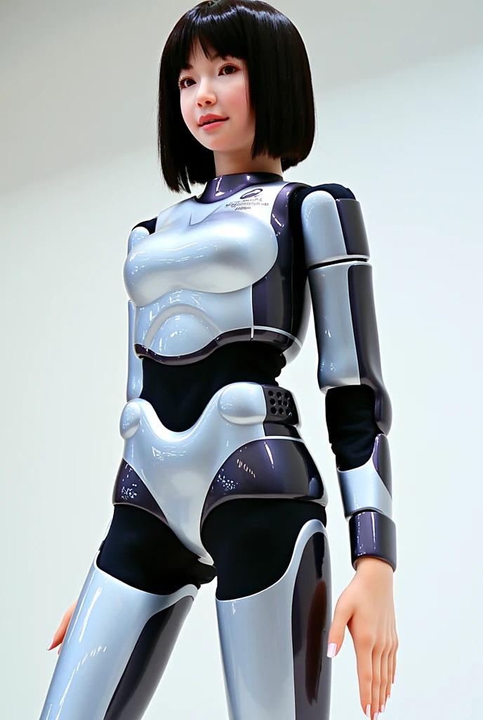 full body photo of a beautiful young woman from Mongolia <lora:Robotizer:1.65> full body shot, frontally, making a nice pose, Nikkor 24mm/F11, singing in a church choir, tack sharp