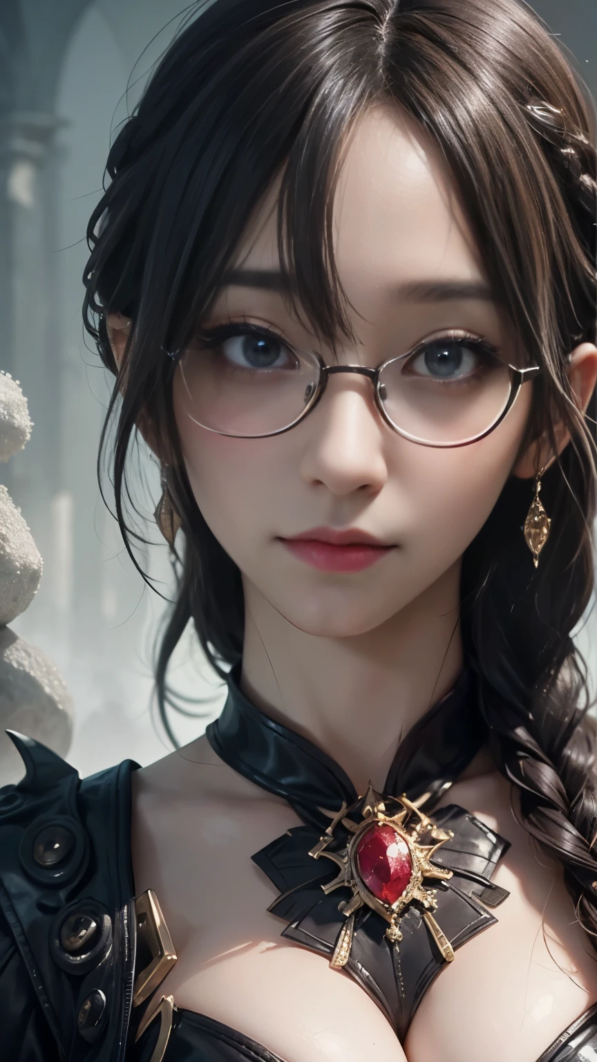 Fine、(The best illustrations)、8k UHD resolution、intricate-detail、top-quality、realisitic、ultra-detailliert、The best lighting、Best Shadows、Soft lighting、Ulutra HD、Ultra-realistic、Tindall Effect、Photorealsitic、(High Detail Skins:1.2)、 (Intricate details, makeup, pureerosface_v1:0.5), (Detailed beautiful delicate face, Detailed beautiful delicate eyes, A perfectly proportioned face, High detailed skin, Detailed skin, best ratio four finger and one thumb, arms below breasts, Tattoo with a red glow under the stomach、Awesome awesome, wide hips, smooth midriff, skiny and thin, __Fashion__, __hair__:1.25)、Digital SLR、 absurd realistic work: 1.3), (max resolution: 1.2), (Ultra HDTV: 1.2), cinematric light, Detailed eyes and skin, detailed facial features, , (Sharp Focus: 1.2), (Focus on Face:1.2),Perfect Style, Beautiful face, acurate, Anatomically correct, Highly detailed face and skin texture, Detailed eyes, Double eyelids, Thin eyebrows, Glitter Eyeliner: 1 Natural cheeks, Glossy skin, Fair skin: 1.2, (Glossy lips: 1.4),(Shy look: 1.2),Highly detailed facial and skin texture, Detailed eyes, Double eyelids, Natural cheeks, shiny lips: 1.4,Exposed cleavage、Bewitching。a baby face、Seductive、Chest emphasis、((((Huge glasses, Otaku Glasses, thick glasses, Round glasses)))),The long-haired、Braid hair、Ponytail distortion、, Ponytail with a bow tied at the back of the hair, huge solemn expression、Body Up、Big breasts emphasis, Super tight breasts, Breast augmentation surgery, The breasts are very big and round and round,Toned waist、 Meet beautiful girls, Look at the girl's body, In the Dark、Bat Wings,(((Demon Horns)))、(Devil's Tail)、(Detailed spooky backgrounds:0.8)、demon girls,Long grey hair,Beautiful and delicate skull decoration and fluorescent green magic sword that shines red,emits eerie demonic flames,Contour light,green flash particles,translucent magic sword,waist guard, hand guards, veils, Ancient Chinese style, magia、Flame Magic、Flares up violently、swirling explosion、 Highly saturated sunlight rays emerge from the scepter, holy ceremony, angelic halo, golden and orange spark dazzling around, Holy Demon Array, dramatic compositions, Goddess of War, (Dynamic Posture: 1.3), Thick armor reveals the heart of the conflict, (Fine detail), radiant light, Powerful light area, (armor of historical importance:1.2),magia、 glittering metal armor, (Magic symbols shine on the armor:1.3), (Magical magic swirled around her:1.3), Long white hair waving in the wind in every detail, Detailed weapon holding, (Sharp sword, Radiant:1.3), ((Black Armor)), (intense expression:1.1), (Its light is、Highlighting her dominance and rebirth behind the scenes:1.4), (Wisdom and Rebirth:1.2), (Strong stance:1.2), (Overwhelming mystical power:1.2), (Sparkling sweat:1.1), armor decorated with jewels, (The contrast between silver and gold:1.3),wear armor made of magic stones、wear magic armor、Purple Pink Silk Dress, The face of the beautiful goddess Athena without blemish, Sexy light yellow nightgown, long to, A thin nightgown of a saint with lots of exciting black lace details was felt, The legend of the holy goddess, Saint Icon, Elegant glitter beautiful saint style, dark and mysterious version, Holy Female Crown, royal ceremony, Jewel Tiara, The red and gold sparks are dazzling, royal emblem, golden scepter, Golden Rays,Red Eyes, Vampire tooth fangs, Boolean surface, Blood from the mouth, Smirk,Bat Wings, Scary smile, Psychopath smile, Psychopath smile, Scary, Oral Opem, Angry eyes, Vampire, Dark sky background, Red + Blue + Green, Shining red moon、