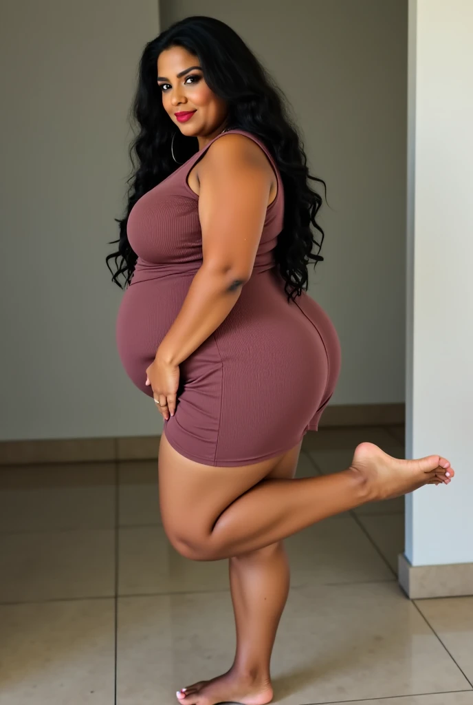 ((Masterpiece)), ((8k)),((ultra-high resolution)), Indian girl, thick figure, chubby face, fair skin, glowing skin, long black hairs, seductive pose, seductive smile, perfect face,