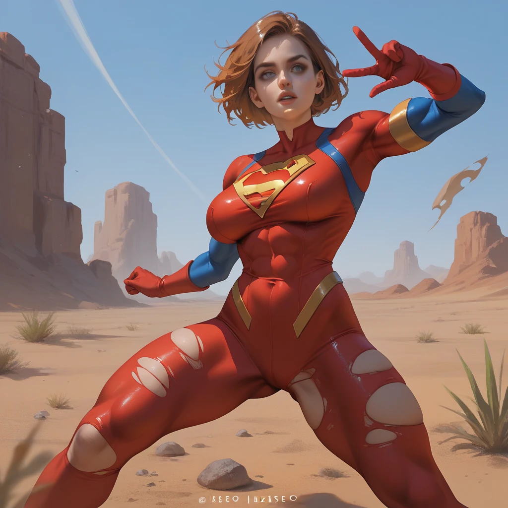 American World War II poster, Gil Elvgren style ((USA Poster, American Poster)) (a woman with large size straight red hair and robotic left arm with purple superhero outfit) (cars in the background of the image) (((robotic left arm)) hero uniform, 1 girl, solo, fitness body, poster design, poster art style. 1980s, 1950s, 1960s, 1940s, basic color scheme, very colorful poster, colorful art, third rule, inspiring, woman, 1 25-year-old girl, hair blowing in the wind, looking at the viewer, blurred background, thick legs, green eyes.
