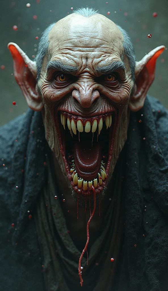 Scary devil face with red eyes and hair little bit of blood

