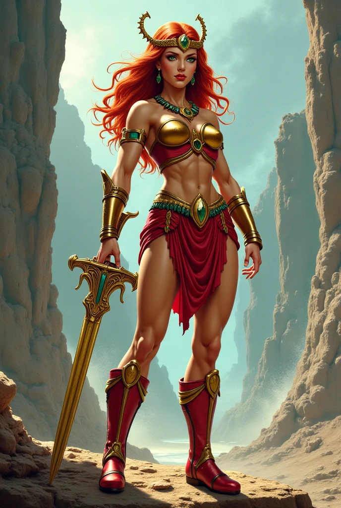((((Massive Female Bodybuilder)))), (((huge muscular ass))), ((wide hips)), (slim waist), (((wide shoulders))), ((((Huge breasts)))), kukulcan,1girl,aztec warrior, full armor,aztec headgear,mayan jungle,mayan tattoo,green eyes,thigh high boots,short hair,orange hair,moonlight,mayan city,shy smile,tribal pants,freckles,redhead,beautiful girl,large breasts,gold jewelry,ultra detailed,realistic,holding a spear,
