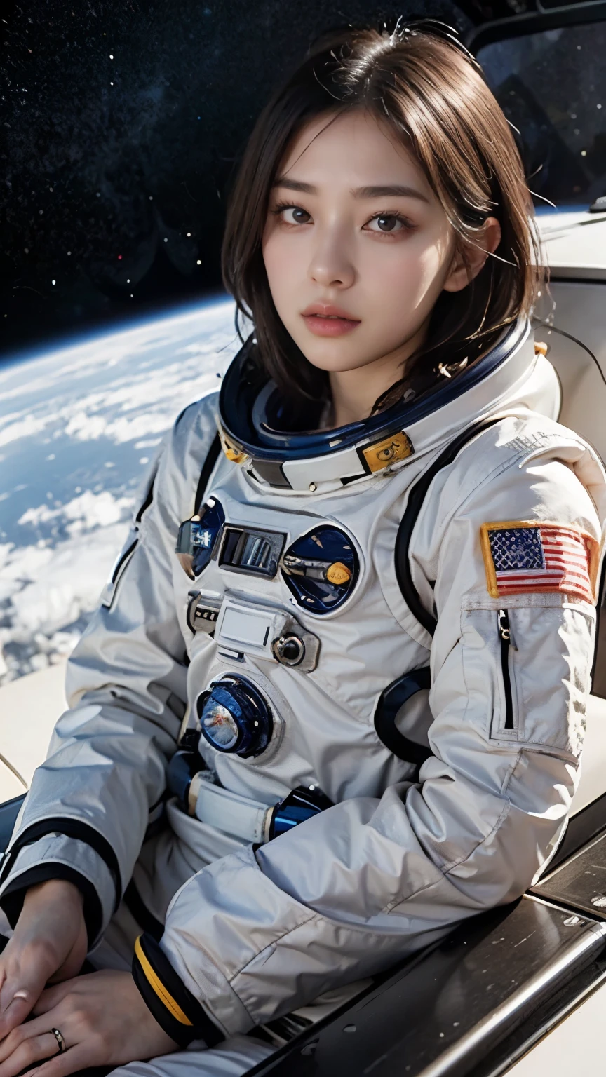 Beautiful woman in a spacesuit