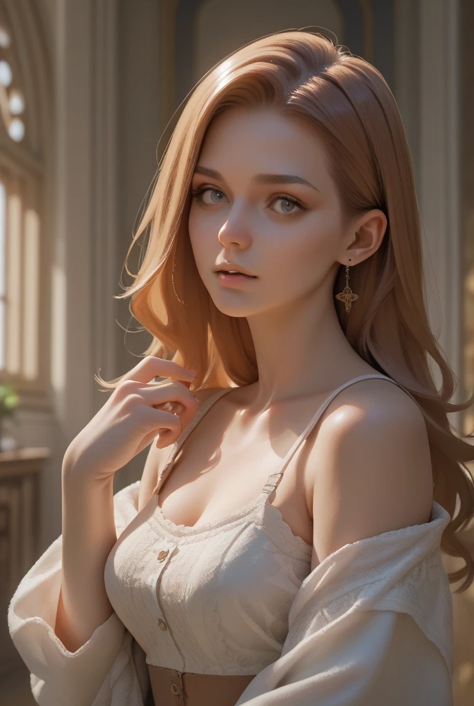 a close up of a young girl with long hair wearing a dress, a stunning young ethereal figure, gorgeous young model, soft portrait shot 8 k, ethereal beauty, medium portrait soft light, beautiful young girl, young girl, portrait soft light, lovely delicate face, very pretty model, portrait soft low light, beautiful girl model, very beautiful young woman