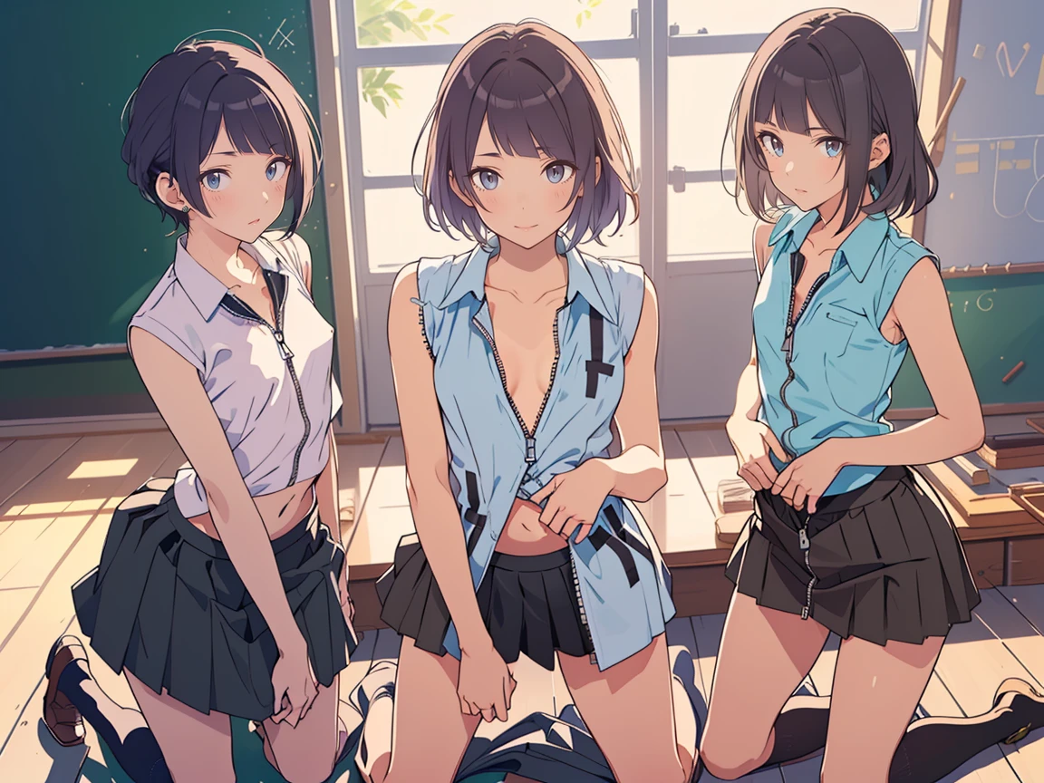 Cinematic shot, Masterpiece, rough lesbian orgy, multiple females, lesbian punishment, hand under the skirt, masturbating, school girls, slim , humiliated