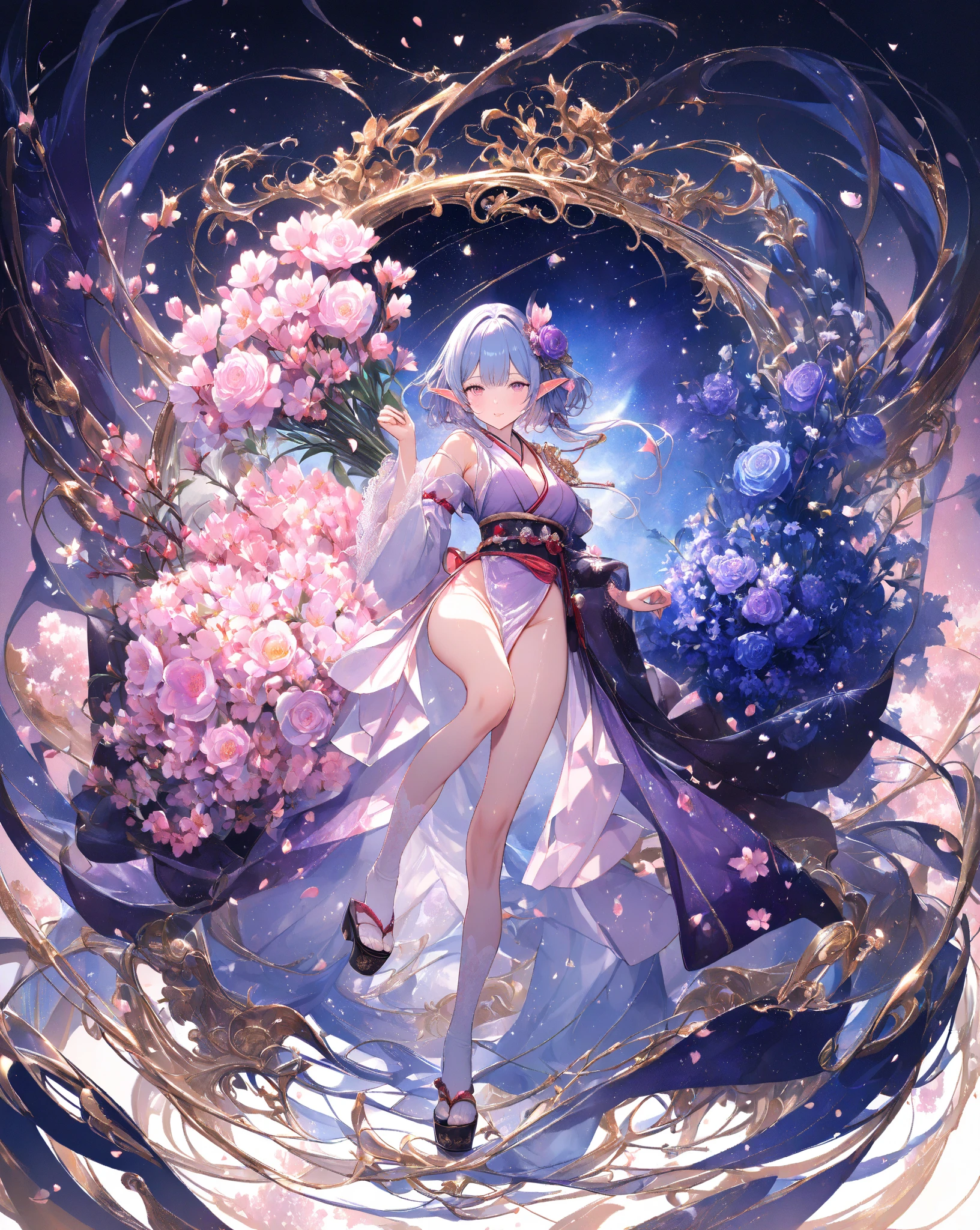 ((top quality)),(ultra high resolution),(Super detailed),(detailed description),((the most picturesque works of art),super precision art,amazing art of depiction,fantasy art:1.5, ((綺麗なflower々:1.3)), (glamorous body:1.5),fancy background effects、masterpiece、fancy details、(NSFW 1.1), ((1 female)), ((muste piece)), ((extremely detailed:1.3)), ((Beautiful woman entering the lake in crystal clear water)), ((beautiful long hair)), wet hair, wearing a transparent dress, Bathing clothed, (水に浮かぶバラのflowerびら:1.5), (early morning light), ivory gold AI, temple, crepuscular lighting, (very huge )、pink nipples、pink areola，Transparent pink areola、((Transparent pure white wedding dress that shows your skin、Detailed design))、Arranged,intimate, rose garden、colorful roses、lake with floating roses、wet body、(頭にflowerの装飾)、大きなflowerいっぱい、solo, water play, flowerいっぱいの髪飾り, flower々, sky porn,Pure white dress that becomes transparent when wet, shines wet with water、(muste piece),(Highly detailed CG Unity 8K wallpaper),best quality,cinematic lighting,detailed background,beautiful detailed eyes,bright pupils, (very delicate and beautiful),(Beautiful and detailed eyes),((muste piece)),(Purple eyes)