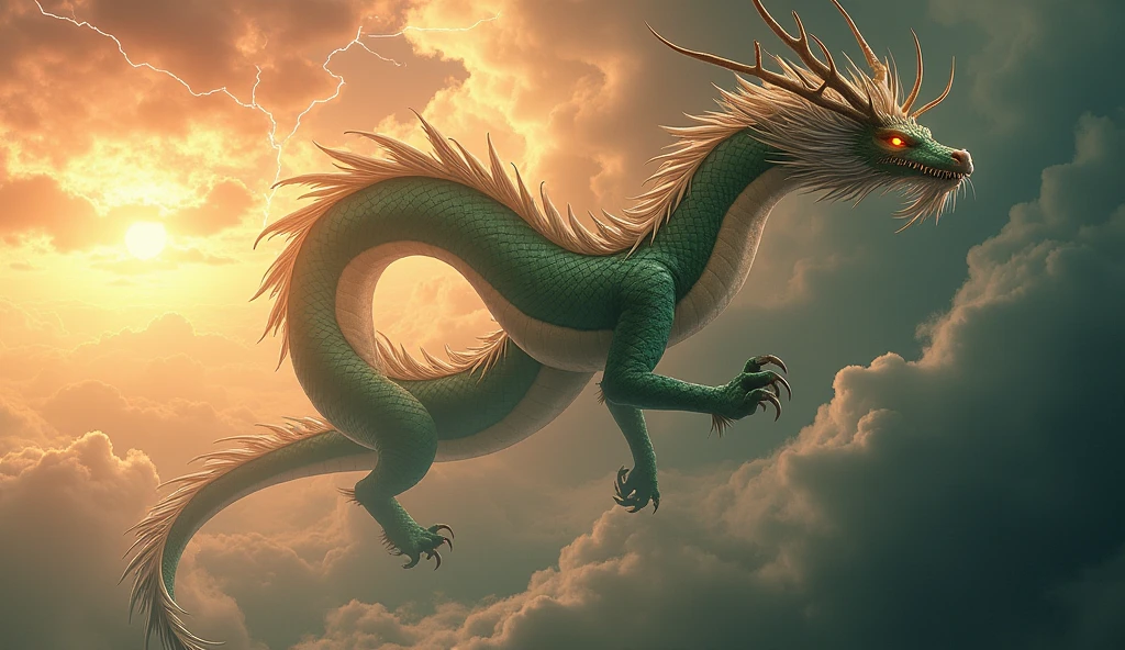 flag、masterpiece、(White background:1)、A green Japanese dragon surrounded by white clouds、god々々Halo、Wind、god々、Long undulating body、overbite、Upper body、Fantastic、god話、high quality、Very detailed、masterpiece、amazing、Particle Effects、Dynamic Effects