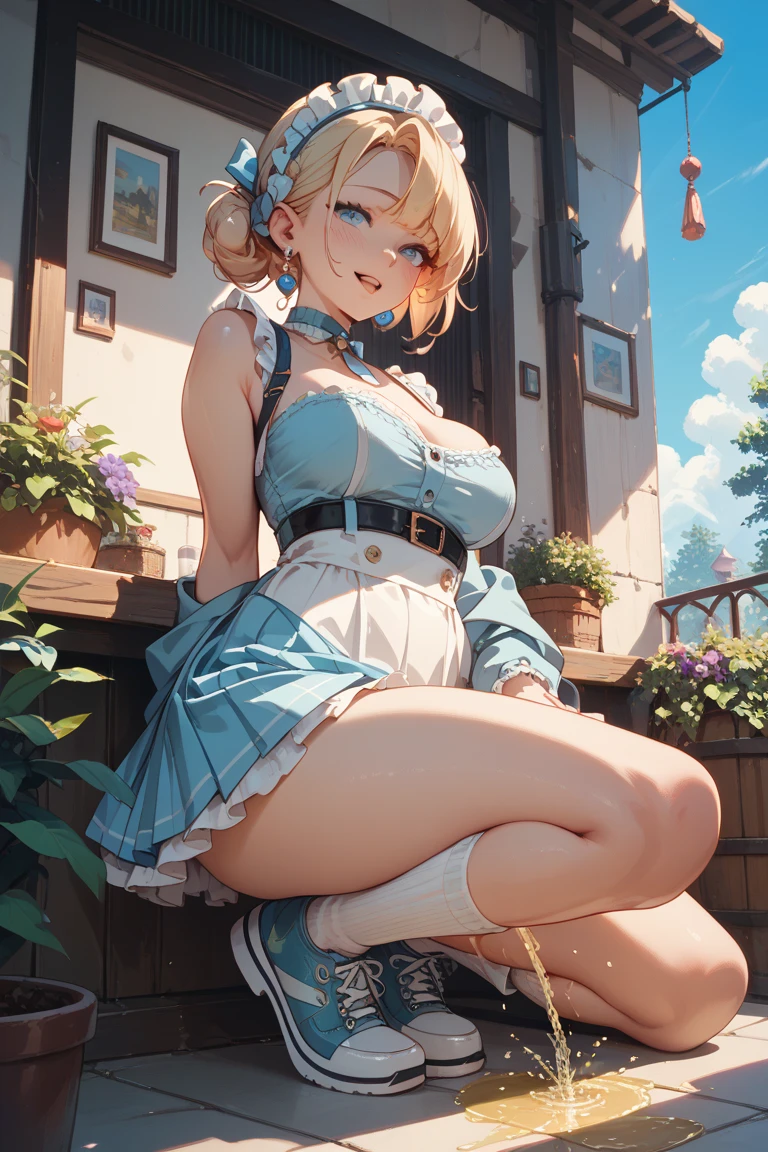 Sleeveless,Sweaty,A perfect smile, (Perfect Anatomy, Anatomically correct, Highly detailed skin), Cute and symmetrical face, Perfect Face, Perfect Eyes, Perfect Fingers, Five Fingers, ((Hairstyle,Inner Color,blonde,Bobcut))take off your clothes,Clothes are open,((Large Breasts))Angle from below,mini skirt,Sexy Breasts,Creampie,tearing clothes,(((womanは眠っている,男性はwomanの隣にいる,woman))),Take off your panties