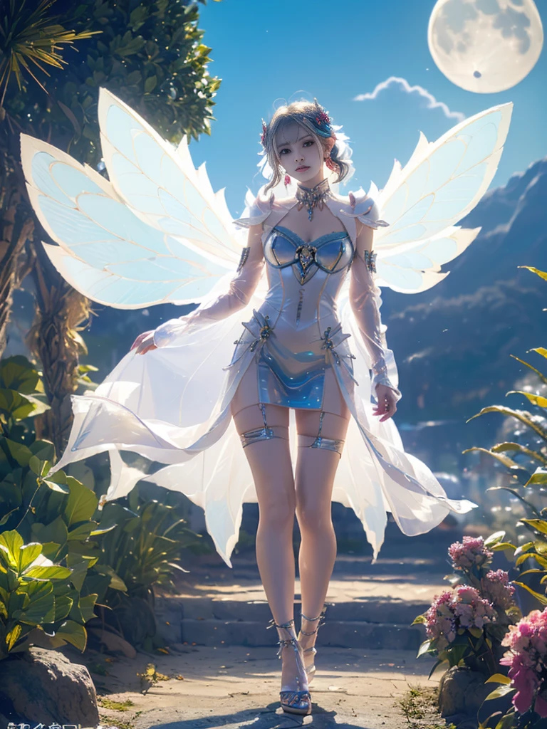 RAW quality, One girl, 14 years, Textured skin, Rear View, Rear view, Super detailed, Advanced Details, high quality, 最high quality, High resolution, 1080p, hard disk, beautiful,(Gundam),beautiful cyborg woman,largely,((Wearing Futuristic Transparent Reinforced Plastic Mechanical Parts。:1.4)), Bust top covered with transparent mechanism, Mechanically protected front crotch, Largely exposed bare skin, largely naked, Perfect proportions, Giant tit, (He carries a lot of weapons on his back.:1.4), (hero pose), full body shot, (Short-cut straight hair that looks beautiful in blue and white:1.4), collapsed building background, A city engulfed in flames, (The blue LED on the bust top glows strongly:1.4), Biologically correct,