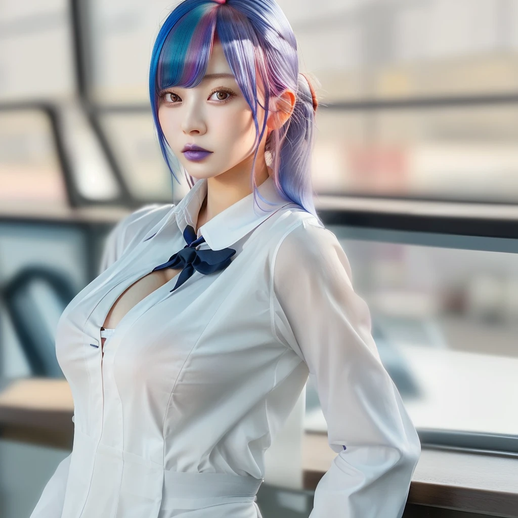 (Best quality, 8k, Masterpiece :1.3), upper bod y, Sharp focus :1.2, Beautiful woman with perfe ct figure, Highly detailed facial and skin textur e, Detailed eyes, Double eyelids, Interior view, :
erpect lighting, Glowing skin,