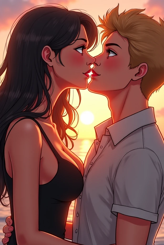 Handsome guy kisses a girl, kiss her on the lips 