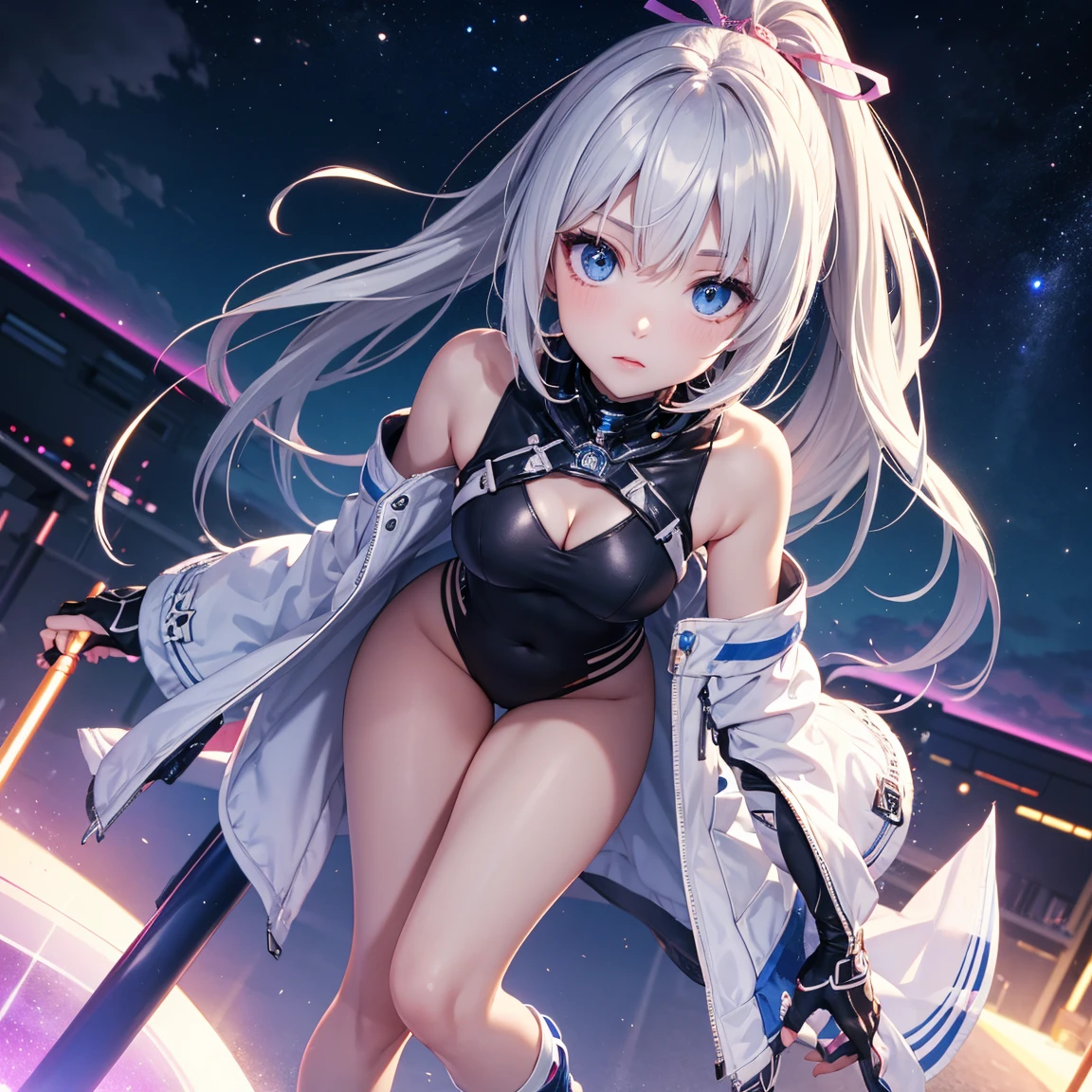 one-girl, li, cute , (small breasts), long hair, thin leg, mess up hair with hands, miirls, Black panties are exposed, full body