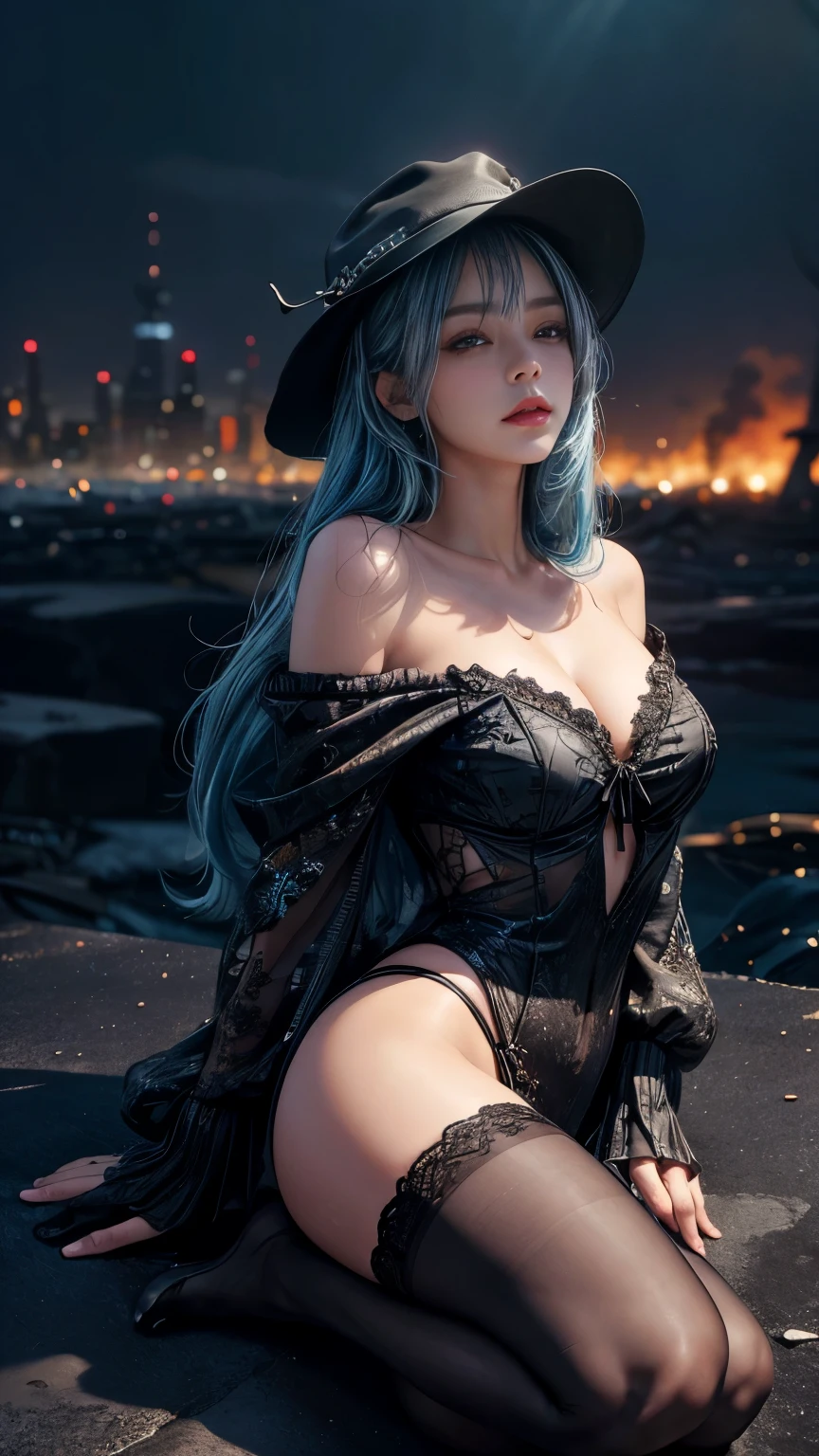 RAW, masterpiece, ultra thin photo, best quality, ultra high resolution, photorealistic, sunlight, (full body portrait:1.5), incredibly beautiful, dynamic poses, delicate face, vibrant eyes, (side view), she is using a long medieval dress, multicolored eyes, light blue hair, (beaufiful legs:1.5), medieval city background, highly detailed abandoned, detailed face, detailed and complex busy background, gorgeous, milky white,  Highly detailed skin, realistic skin details, visible pores, sharp focus, volumetric mist, moonlight night, 8k UHD, DSLR camera, high quality, film grain, fair skin, photorealism, lomography, expanding metropolis in medieval dystopia, view from below, translucent, (ahegao:1.5), (rolling eyes:1.5), fainting