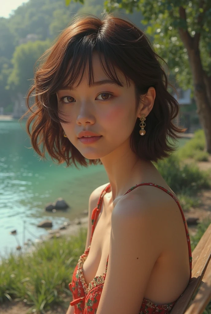 (((A loose, fluffy hairstyle with shoulder-length brown mini bob)))、(((A cute, slightly chubby round face)))、(((She is posing like a hair salon model with Lanikai Beach in the background.)))、(((Random cute micro bikini)))、Close-up of face、Half Japanese, half Korean、18 year old girl、Standing Alone、Looking forward、Light eye makeup、Brown Hair Color、Flat and 、Hair blowing in the wind、Actress Quality、Glossy, ultra-realistic face、Smiling face、Watery eyes、Gazing Up、Subtle lighting effects、 Ultra-Realistic Capture、Very detailed、High resolution 16K close up of human skin, Skin texture must be natural、The details must be such that pores can be clearly seen、The skin is healthy、Uniform tone、Use natural light and colors、High quality images taken by a model agency&#39;s exclusive photographer、smile, (Large Breasts:1.5), (Cute Lingerie:1.5),