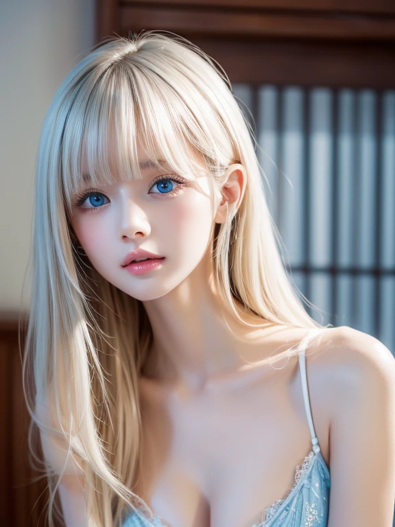 masterpiece, Highest quality, (Focus Only), (Perfect Face:1.1), (High detail:1.1), (Ultra-detailed eyes), dramatic, 1 person, (Pale skin), Long blonde hair, Focus on the individual, Long Hair, Pouting, 、Detailed Background, Art by artgerm, Photograph the whole body