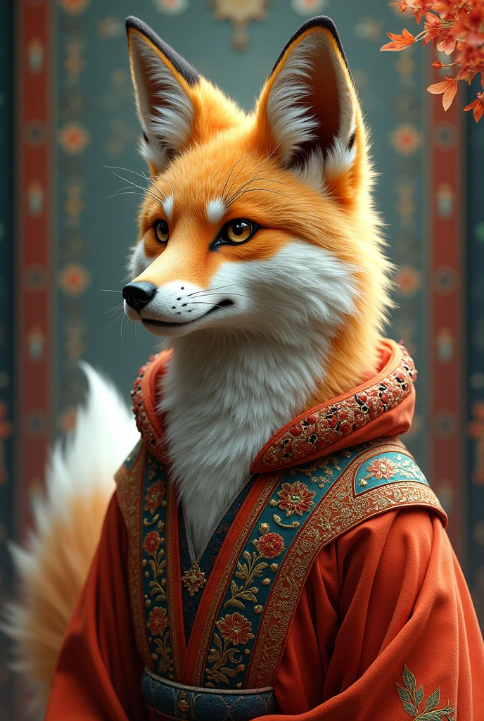 Kitsune with Turkic motifs in appearance and clothes