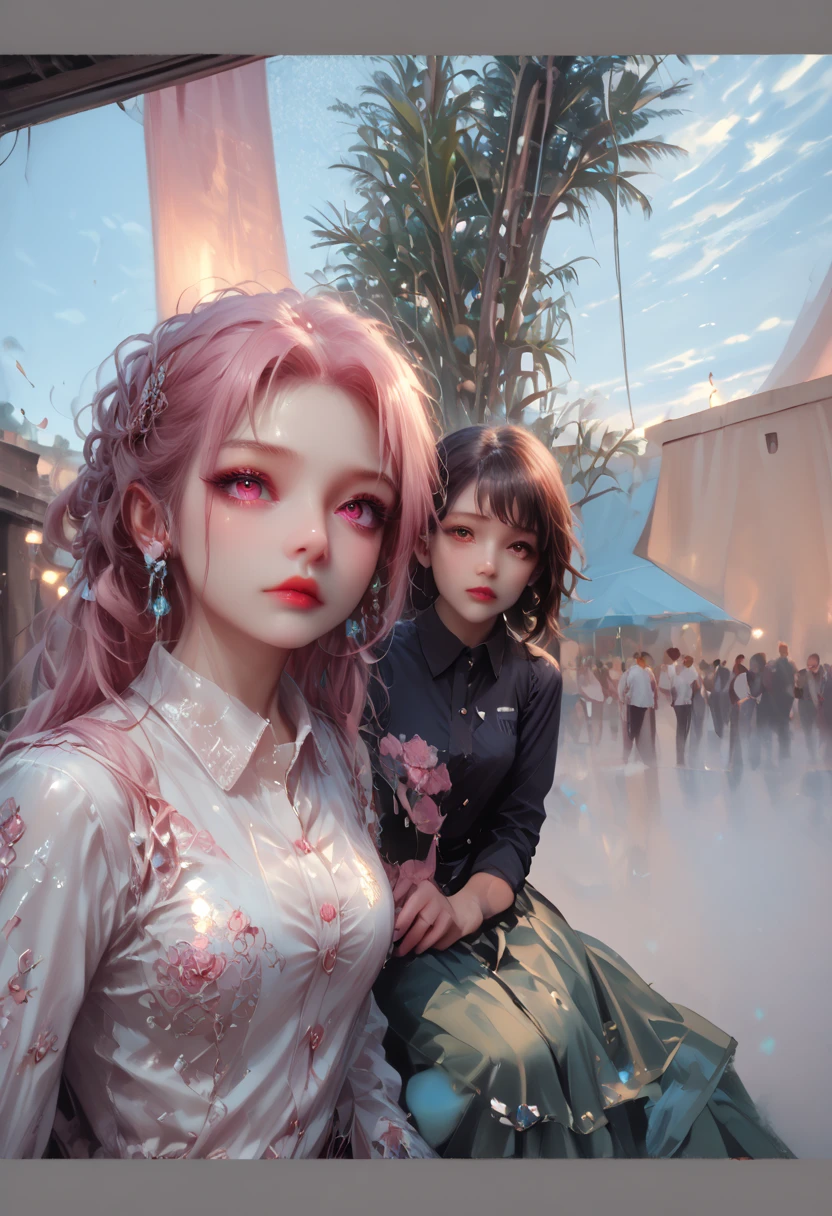 Late at night at the mouth of the alley, the pink-haired beauty was on the way home, a girl suddenly clings to her side, nervously telling her that someone behind her is following her, she asked me to take the pink-haired beauty to the alley at the end of the road, where is her home, looking at her fair skin in the dim light, the pink-haired beauty can not know that he is pretending, I smiled, 2d