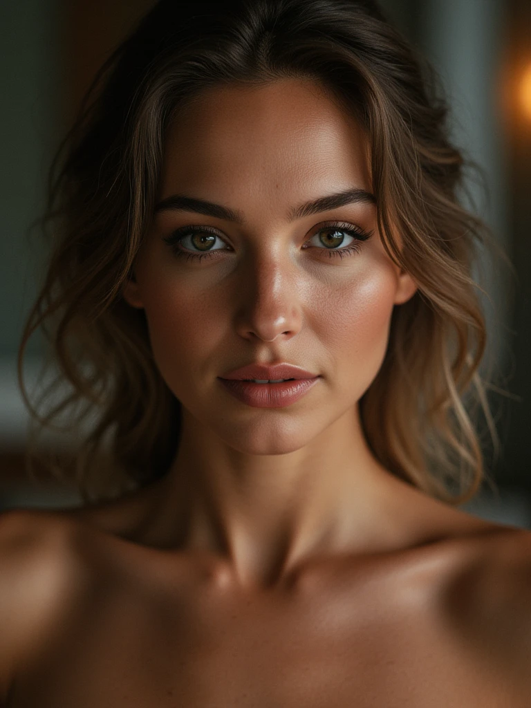 (((ultra realistic))),Waist up photo, masterpiece, top quality, (Ultra detailed face and eyes:1.3),1 divine goddess, 1 american teen girl, small natural breasts, (small natural breast 1,5), beautiful goddess jewelery, looking from side, natural looking makeup, astonishing beauty, ultra beautiful cat eye makeup, seductive smile, seductive queen, (special attention to skin detail: 1.2),  Ultra detailed eyes, Erotic atmosphere, sexy short hair, strong jaw line, perfect geometry, detailed background, background rich in details, depth in field, sharp focus on details, intricate details, realistic photo, top torso pic
