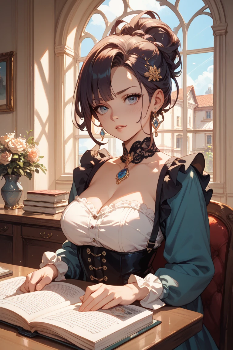 ((Finest quality)),(超A high resolution),(ultra-detailliert),(Meticulous portrayal),((best pictures)),(Finest works of art),Ultra-Precision Art,The art of astounding depiction,Fantasyart:1.5, (One Female Secretary:1.5),robe:1.5, desk,parchment,Stacked scrolls,abajour