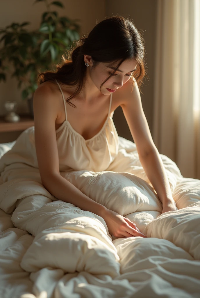 18 years old woman,Very plump,own, In the lovely bed , pillow head, (Nice face, Detailed faces, High quality textured skin, On a table, 16k, Best quality, strength), lay on back:2.0, both arms, Exposing armpits, Wear and tear, Thick lines and high legs, Expose yours, sink into mouth, minola sandwich dough, ShapeMinora Visible Shape, with her mouth open, Lazy look, looking at me, elongated, sweaty smile,the shy