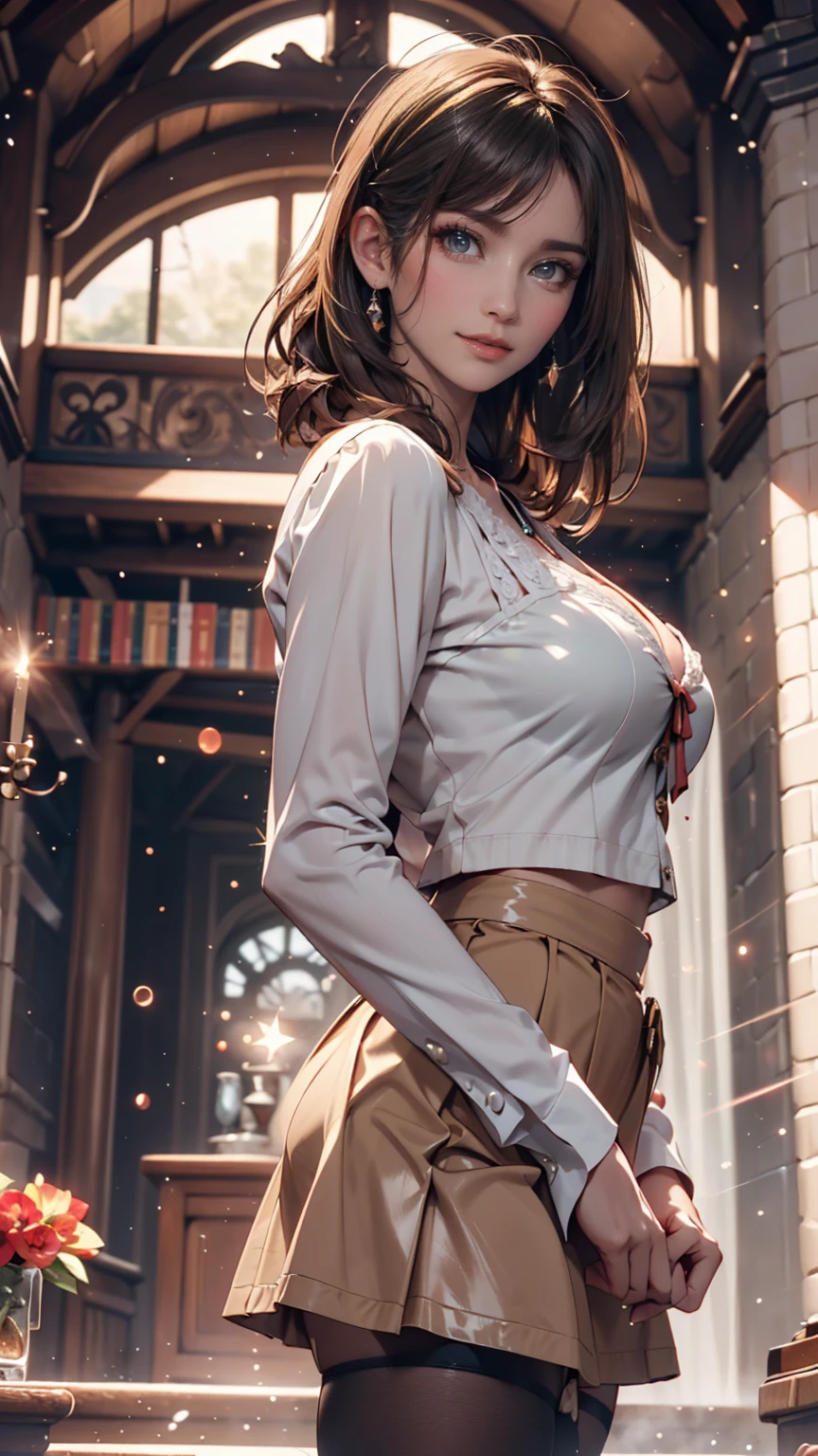 Beautiful woman, Wearing a white shirt, Full body portrait, Beautiful perfect face and perfect face, Surreal concept, 8k resolution, Photo quality, Pose for a photo, Photorealistic, 24-year-old woman、Sexy proportionature female body、Sexy proportionakeup、Textured skin((textured skin))、smile、Narrow waist、Inner Color((colored inner hair))、Vertical roll on one side((side drill))、Background blur((depth of field))、Aerial perspective((atmospheric perspective))、
