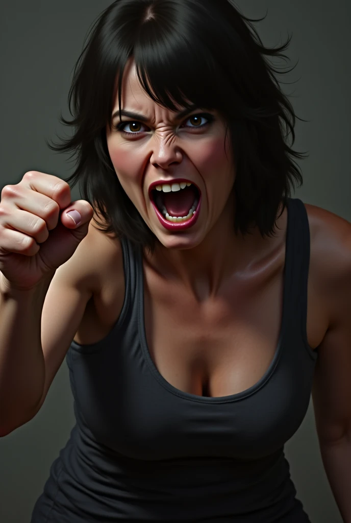 Angry expression woman with arms crossed saying no in cartoon style