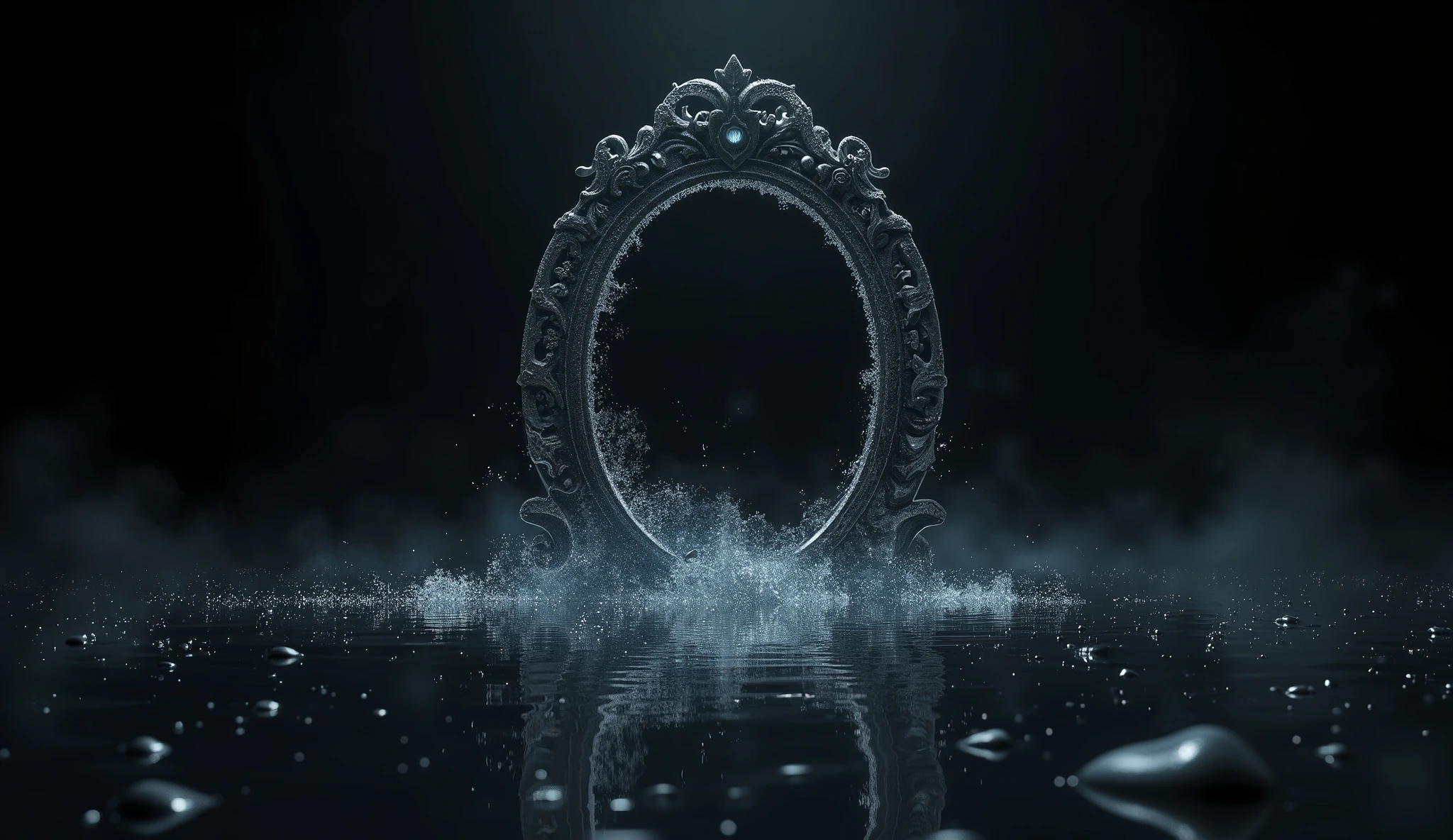 MIRROR REFLECTION IN THE LEGENDARY MIRROR, A UTOPIC BLACK ENVIRONMENT