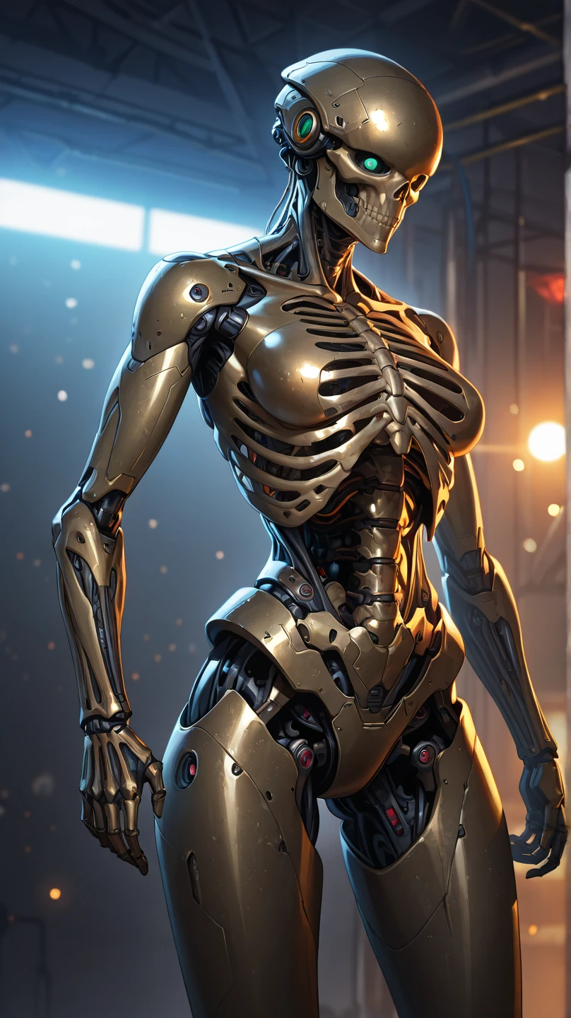 dark transparent matter in detail resembling a female figure, a cybernetic skeleton can be seen inside