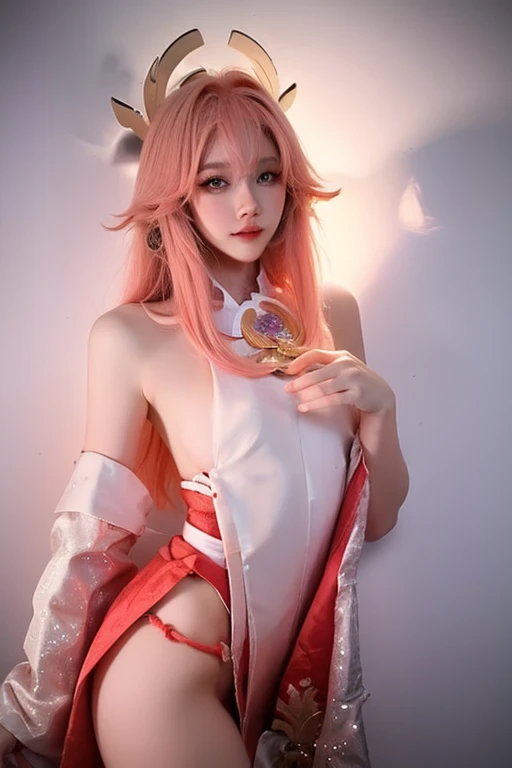 1 girl, 超高分辨率, (actual, realisticlying: 1.48), Ortosa, 1个Giant Breast Girl, (K-pop idol), (Aegyo-sal: 1), cute big breasts, bokeh, the night, profesional lighting, detailed lighting, フォトンマッピング, ラジオシティ, physically-based renderingt, White panty hose, The light from the back window is backlighted, depth of fields, hardfocus, filmgrain, One meter shooting distance, a professional shot of, Shot with a Sony a9 II mirrorless camera, 詳細な目, 詳細な目, photorealistic eye, detailed shadow, looking at viewert, dog ears, Detailed lighting, (detailed hair, photo-realistic hair, Luzes Realistas, realistic shaded, realistic dress), Realistic skin, ( There is a gun on the waist: 1), Realistic light reflections from above, ((Keep your arms behind) ), (Hand), Bandeau, sexy for, the night, stocklings, , Large breasts, Large breasts, SakuraNS, White dress, White dress , full bodyesbian, A Japanese shrine, Pink filter